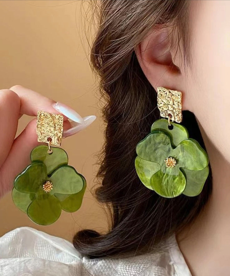 Original Design Green Acrylic Floral Drop Earrings