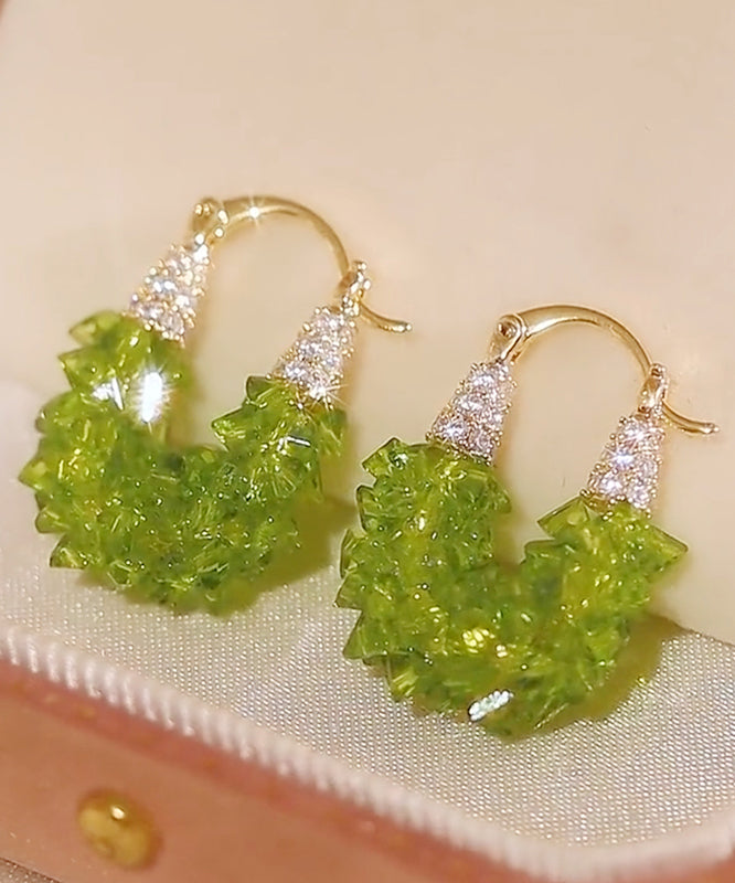 Original Design Green Copper Alloy Zircon Crystal Hoop Earrings