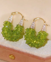 Original Design Green Copper Alloy Zircon Crystal Hoop Earrings