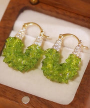 Original Design Green Copper Alloy Zircon Crystal Hoop Earrings