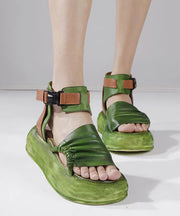 Original Design Green Cowhide Leather Platform Sandals Peep Toe