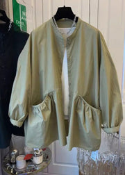 Original Design Green Pockets Button Cotton Coat Spring