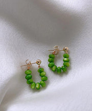 Original Design Green Sterling Silver Alloy Jade Hoop Earrings