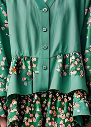 Original Design Green V Neck Print Cotton Two Pieces Set Petal Sleeve