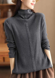 Original Design Grey Hign Neck Warm Woolen Sweater Fall