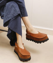 Original Design Handmade Brown Splicing Platform Flat Shoes