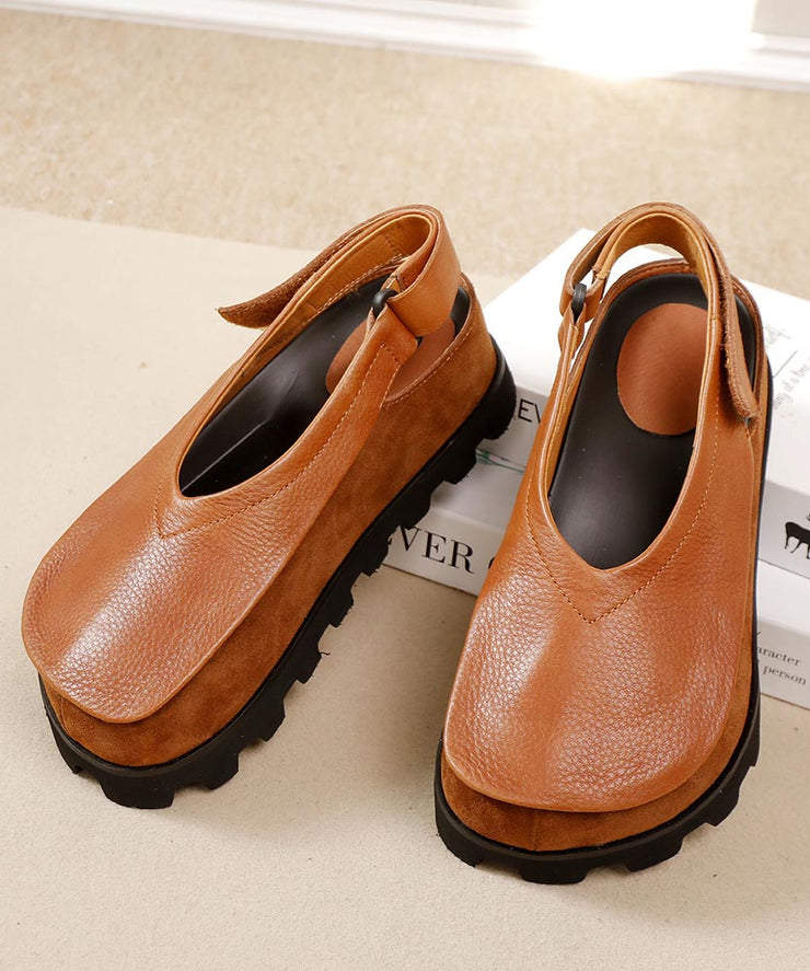 Original Design Handmade Brown Splicing Platform Flat Shoes