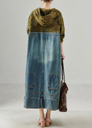 Original Design Hooded Patchwork Denim Maxi Dress Fall