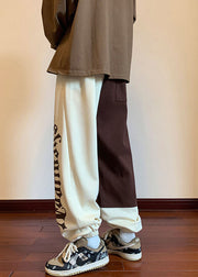 Original Design Khaki Asymmetrical Elastic Waist Cotton Men Pants Spring