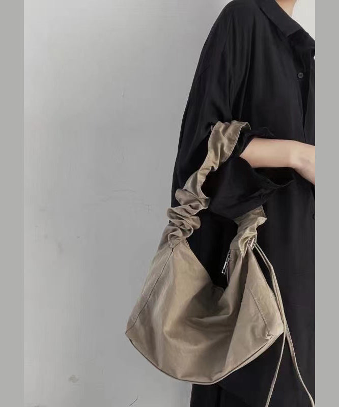 Original Design Khaki Drawstring Large Capacity Satchel Bag Handbag