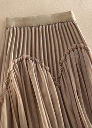 Original Design Khaki High Waist Ruffled Patchwork Tulle Pleated Skirts Spring