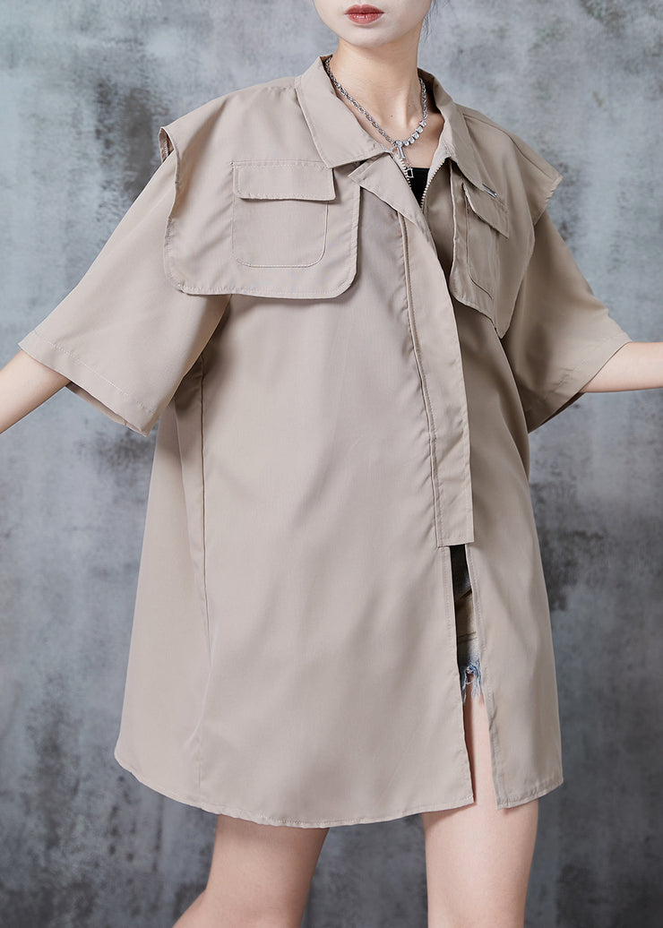 Original Design Khaki Oversized Patchwork Shirts Summer