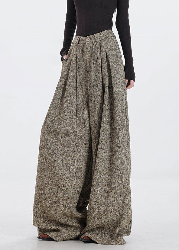 Original Design Khaki Pockets High Waist Woolen Wide Leg Pants Winter