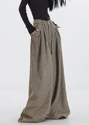 Original Design Khaki Pockets High Waist Woolen Wide Leg Pants Winter