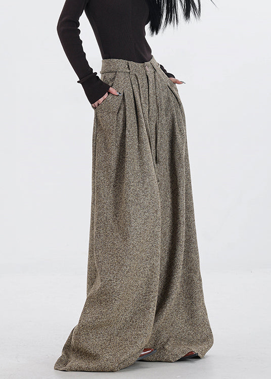 Original Design Khaki Pockets High Waist Woolen Wide Leg Pants Winter