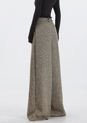 Original Design Khaki Pockets High Waist Woolen Wide Leg Pants Winter