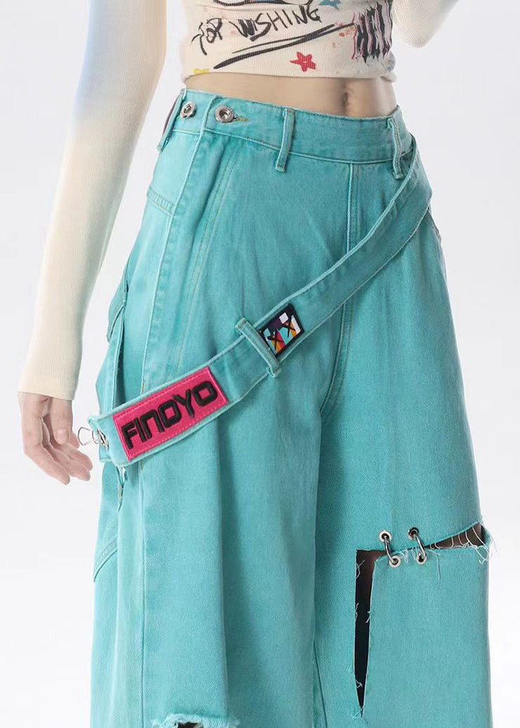 Original Design Lake Blue Pockets Denim Ripped Jeans Spring