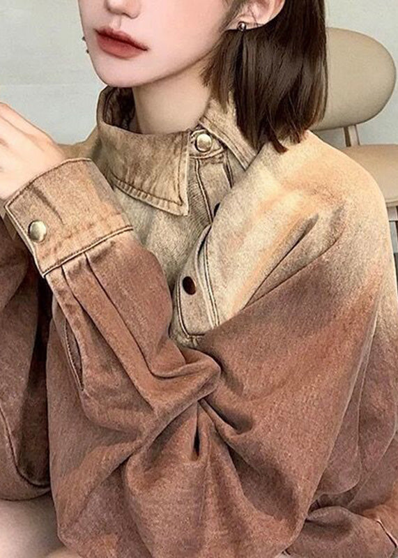 Original Design Light Brown Peter Pan Collar Denim Coats Spring