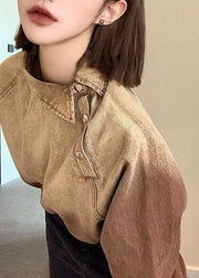 Original Design Light Brown Peter Pan Collar Denim Coats Spring