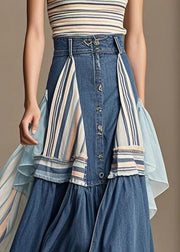 Original Design Navy Asymmetrical Patchwork Denim Skirt Spring