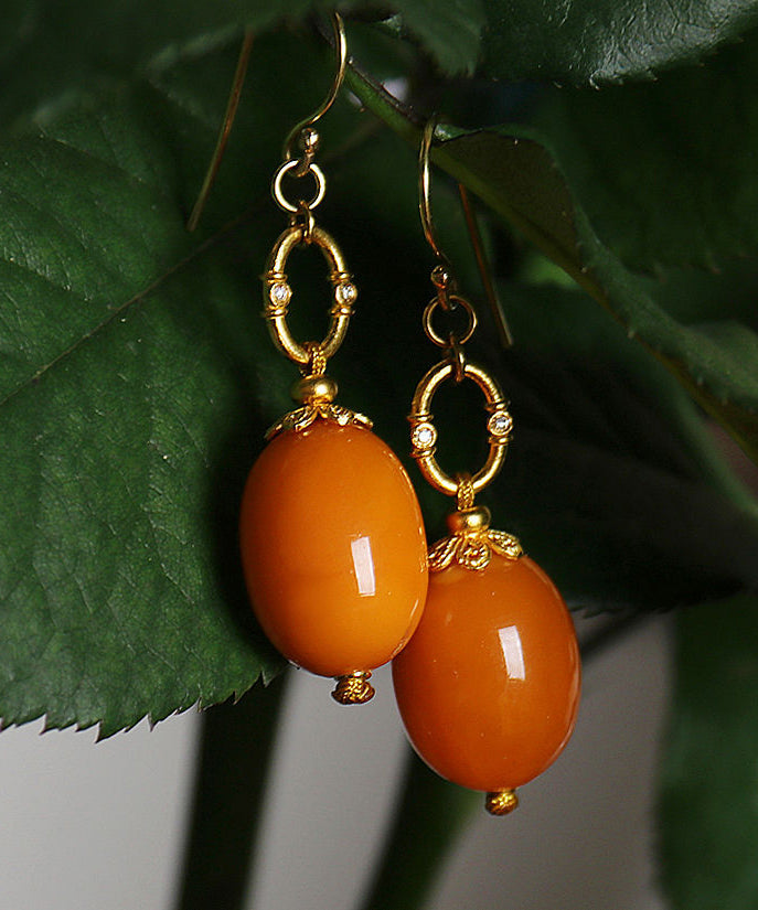 Original Design Orange Ancient Gold Zircon Beeswax Drop Earrings