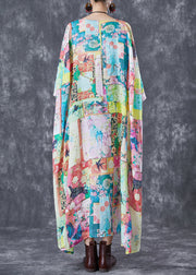 Original Design Oversized Print Linen Maxi Dresses Bracelet Sleeve