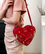 Original Design Pink Heart Zippered Patchwork Faux Leather Messenger Bag