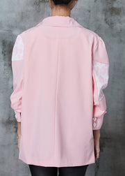 Original Design Pink Print Patchwork Cotton Coats Spring