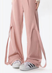 Original Design Pink Ribbon Patchwork Casual Wide Leg Pants Spring