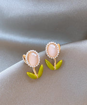 Original Design Pink Sterling Silver Alloy Tulip Stud Earrings