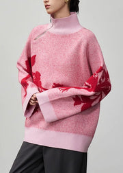 Original Design Pink Turtleneck Thick Wool Knit Sweaters Winter