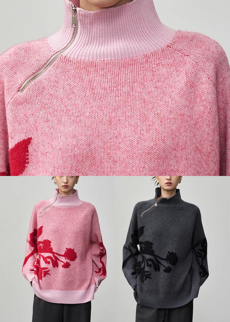 Original Design Pink Turtleneck Thick Wool Knit Sweaters Winter