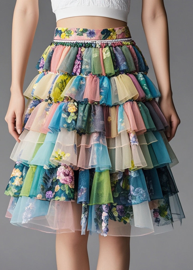 Original Design Print Layered Tulle Party Skirt Summer