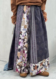 Original Design Purple Print Patchwork Pants Skirt Spring
