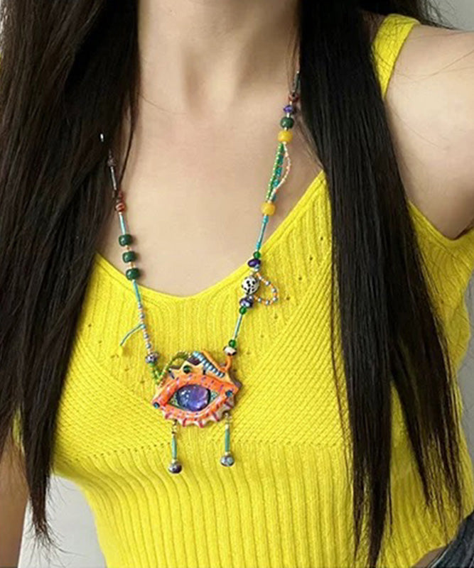 Original Design Rainbow Alloy Beading Tassel Pendant Necklace