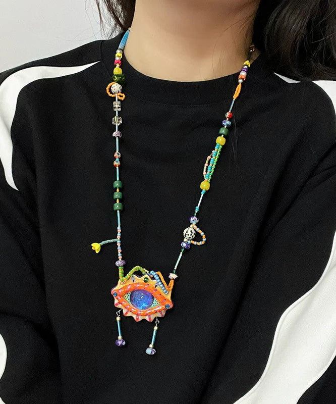 Original Design Rainbow Alloy Beading Tassel Pendant Necklace