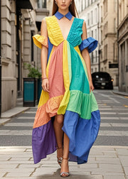 Original Design Rainbow Cold Shoulder Patchwork Cotton Dress Summer