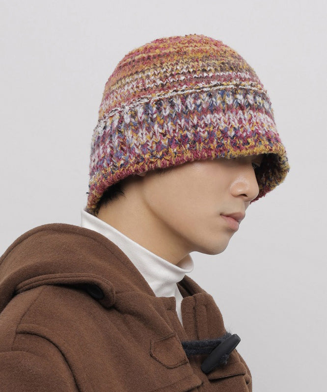 Original Design Red Brown Gradient Men Knit Bucket Hat