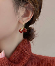 Original Design Red Copper Overgild Tomato Hoop Earrings