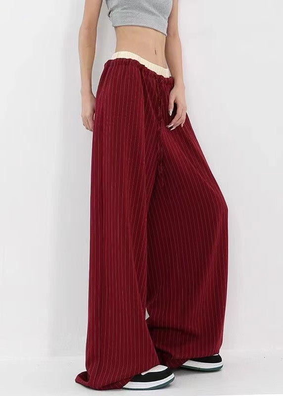 Original Design Red Pockets Striped Cotton Pants Spring