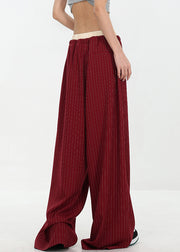 Original Design Red Pockets Striped Cotton Pants Spring