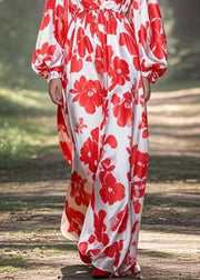 Original Design Red Print Oversized Silk Maxi Dress Spring