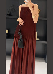 Original Design Red Wrinkled Silk Slip Dress Sleeveless