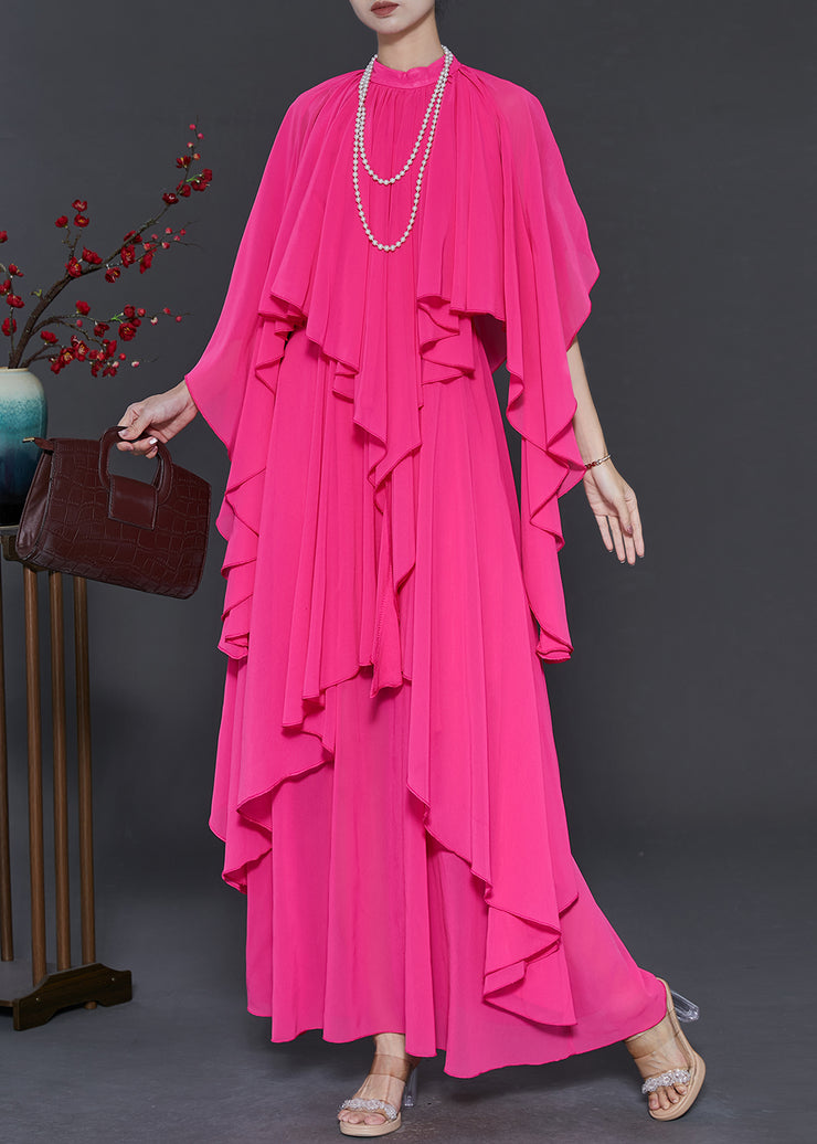 Original Design Rose Asymmetrical Chiffon Maxi Dress Spring