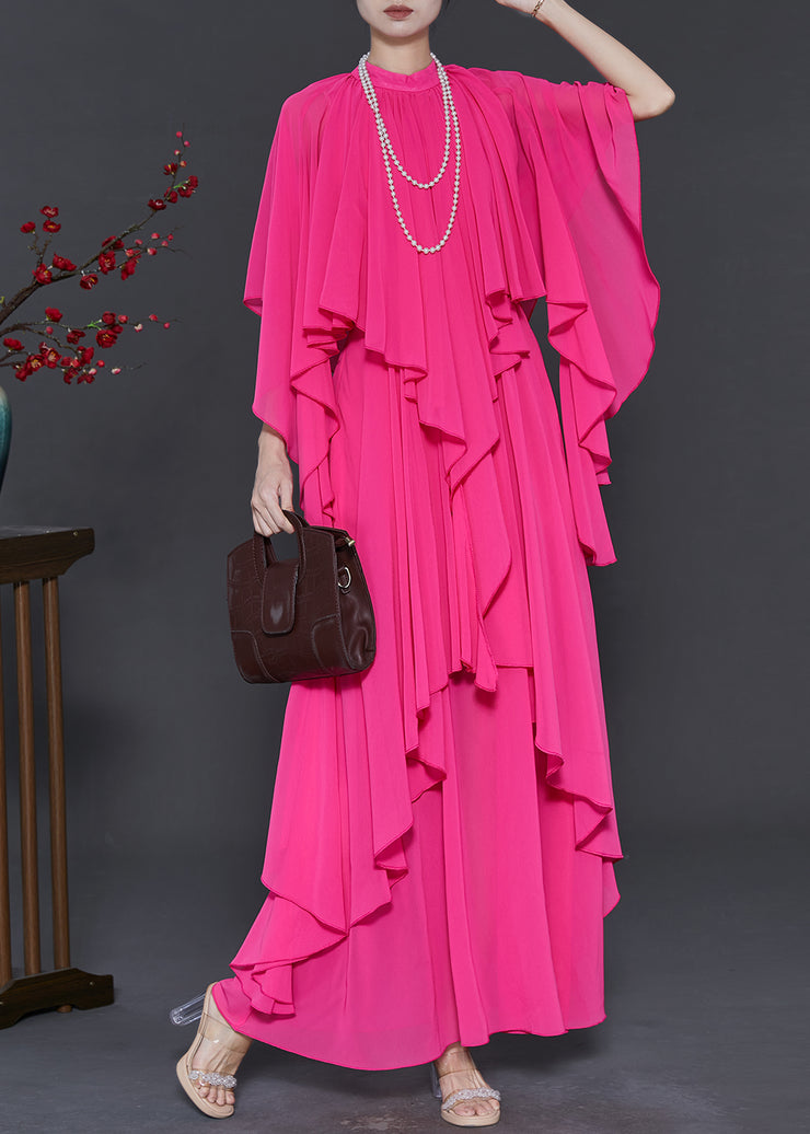 Original Design Rose Asymmetrical Chiffon Maxi Dress Spring