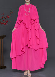 Original Design Rose Asymmetrical Chiffon Maxi Dress Spring