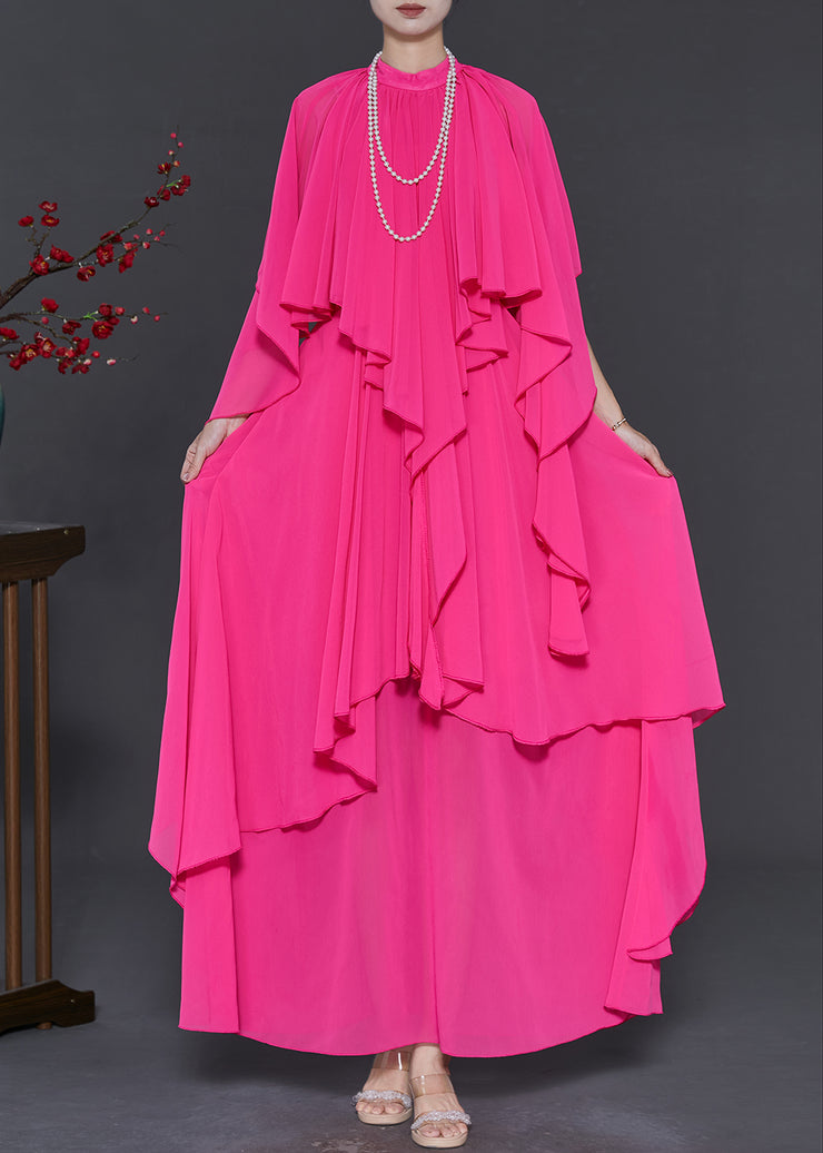 Original Design Rose Asymmetrical Chiffon Maxi Dress Spring