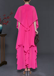 Original Design Rose Asymmetrical Chiffon Maxi Dress Spring