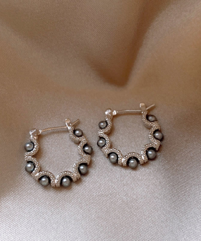 Original Design Silk Copper Alloy Pearl Hoop Earrings