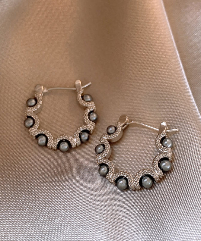 Original Design Silk Copper Alloy Pearl Hoop Earrings